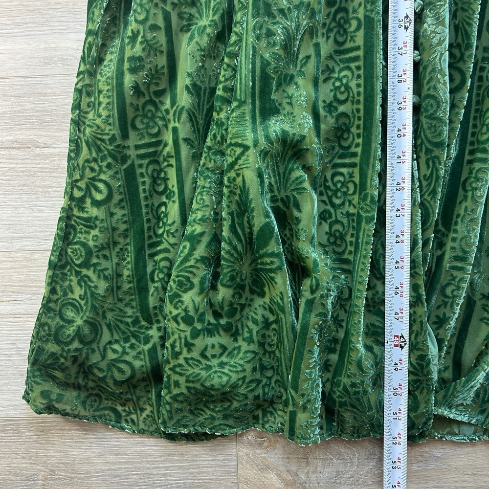 Anthropologie Size 10 Green Puff-Sleeved Burnout Velvet Maxi Dress Gala - Picture 12 of 14